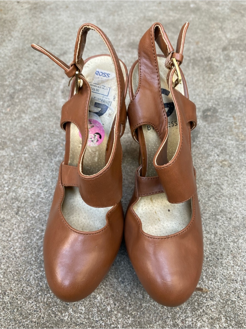 G By Guess Chunky Vintage Heels Brown Leather 5 1/2 Inch Heel
